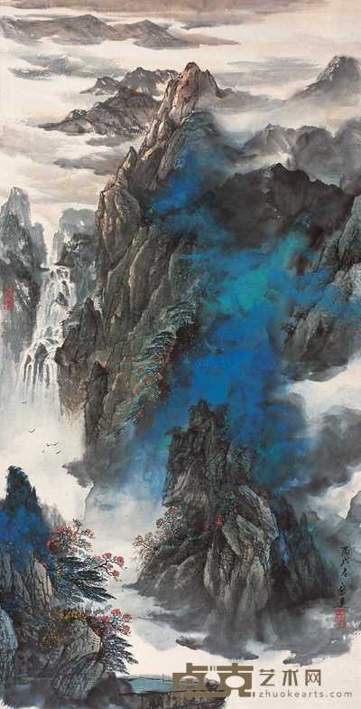 郜宗远 2006年作 青山飞瀑图 镜心 136×69cm